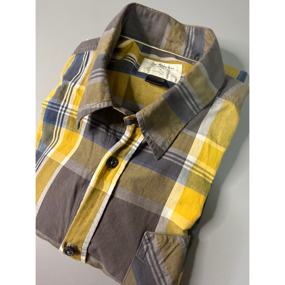 Eider Mens Short Sleeve Plaid Button Down Shirt Yellow Grey Outdoor Hiking Large